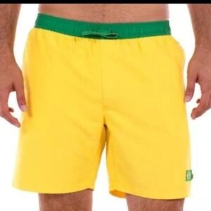 NWT Mens Tipsy Elves Size Small Yellow Brazil Flag Swimming Trunks